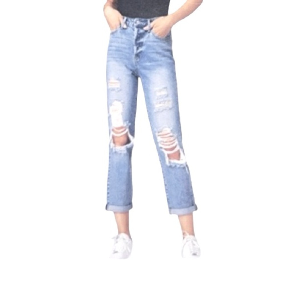 Simple Society Distressed Eco‎ Friendly High Rise Mom Jeans